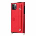 For iPhone 11 Pro Wrist Strap PU+TPU Shockproof Protective Case with Crossbody Lanyard & Holder & Card Slot(Red) - 3