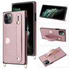 For iPhone 11 Pro Max Wrist Strap PU+TPU Shockproof Protective Case with Crossbody Lanyard & Holder & Card Slot(Rose Gold) - 1