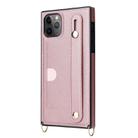 For iPhone 11 Pro Max Wrist Strap PU+TPU Shockproof Protective Case with Crossbody Lanyard & Holder & Card Slot(Rose Gold) - 2