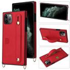 For iPhone 11 Pro Max Wrist Strap PU+TPU Shockproof Protective Case with Crossbody Lanyard & Holder & Card Slot(Red) - 1
