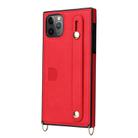For iPhone 11 Pro Max Wrist Strap PU+TPU Shockproof Protective Case with Crossbody Lanyard & Holder & Card Slot(Red) - 3