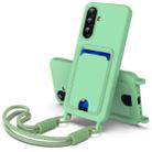 For Samsung Galaxy A36 5G / A56 5G Integrated Card Bag Solid Color Liquid Silicone Phone Case Gen2 with Short Lanyard(Green) - 1