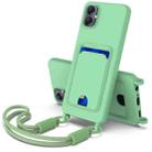 For Samsung Galaxy A05 / M05 / F05 4G Integrated Card Bag Solid Color Liquid Silicone Phone Case Gen2 with Short Lanyard(Green) - 1