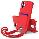 For Samsung Galaxy A06 4G Integrated Card Bag Solid Color Liquid Silicone Phone Case Gen2 with Short Lanyard(Red) - 1
