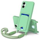 For Samsung Galaxy A06 4G Integrated Card Bag Solid Color Liquid Silicone Phone Case Gen2 with Short Lanyard(Green) - 1