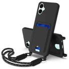 For Samsung Galaxy A06 5G Integrated Card Bag Solid Color Liquid Silicone Phone Case Gen2 with Short Lanyard(Black) - 1