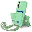 For Samsung Galaxy A14 4G / 5G Integrated Card Bag Solid Color Liquid Silicone Phone Case Gen2 with Short Lanyard(Green) - 1