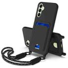 For Samsung Galaxy A14 4G / 5G Integrated Card Bag Solid Color Liquid Silicone Phone Case Gen2 with Short Lanyard(Black) - 1