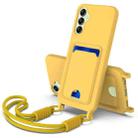 For Samsung Galaxy A14 4G / 5G Integrated Card Bag Solid Color Liquid Silicone Phone Case Gen2 with Short Lanyard(Yellow) - 1