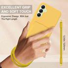 For Samsung Galaxy A14 4G / 5G Integrated Card Bag Solid Color Liquid Silicone Phone Case Gen2 with Short Lanyard(Yellow) - 3