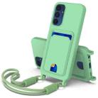 For Samsung Galaxy A15 4G / 5G Integrated Card Bag Solid Color Liquid Silicone Phone Case Gen2 with Short Lanyard(Green) - 1
