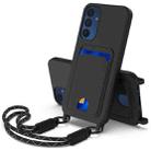 For Samsung Galaxy A15 4G / 5G Integrated Card Bag Solid Color Liquid Silicone Phone Case Gen2 with Short Lanyard(Black) - 1