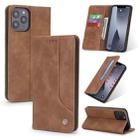 For iPhone 12 Pro Max POLA 008 Series Retro Magnetic Horizontal Flip Leather Case with Holder & Card Slots(Brown) - 1