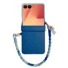 For Samsung Galaxy Z Flip7 5G Integrated Hinge Side Buckle Skin Feel PC Phone Case with Strap(Light Blue Navy) - 1