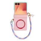For Samsung Galaxy Z Flip7 5G Integrated Hinge Side Buckle MagSafe Skin Feel PC Phone Case with Strap(Gradient Blue Pink) - 1