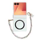For Samsung Galaxy Z Flip7 5G Integrated Hinge Side Buckle MagSafe Skin Feel PC Phone Case with Strap(White) - 1