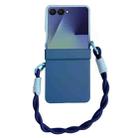 For Samsung Galaxy Z Flip7 5G Integrated Hinge Side Buckle Skin Feel PC Phone Case with Strap(Light Blue Navy) - 1