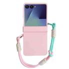 For Samsung Galaxy Z Flip7 5G Integrated Hinge Side Buckle Skin Feel PC Phone Case with Strap(Pink) - 1