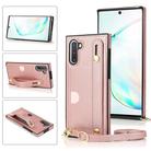 For Samsung Galaxy Note 10 Wrist Strap PU+TPU Shockproof Protective Case with Crossbody Lanyard & Holder & Card Slot(Rose Gold) - 1