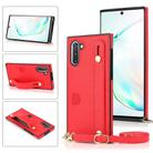 For Samsung Galaxy Note 10 Wrist Strap PU+TPU Shockproof Protective Case with Crossbody Lanyard & Holder & Card Slot(Red) - 1