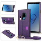 For Samsung Galaxy S9 Wrist Strap PU+TPU Shockproof Protective Case with Crossbody Lanyard & Holder & Card Slot(Purple) - 1