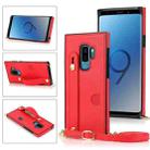 For Samsung Galaxy S9 Plus Wrist Strap PU+TPU Shockproof Protective Case with Crossbody Lanyard & Holder & Card Slot(Red) - 1