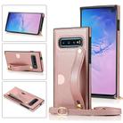 For Samsung Galaxy S10 Wrist Strap PU+TPU Shockproof Protective Case with Crossbody Lanyard & Holder & Card Slot(Rose Gold) - 1