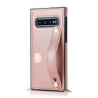 For Samsung Galaxy S10 Wrist Strap PU+TPU Shockproof Protective Case with Crossbody Lanyard & Holder & Card Slot(Rose Gold) - 2