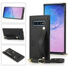 For Samsung Galaxy S10 Wrist Strap PU+TPU Shockproof Protective Case with Crossbody Lanyard & Holder & Card Slot(Black) - 1