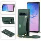 For Samsung Galaxy S10 Wrist Strap PU+TPU Shockproof Protective Case with Crossbody Lanyard & Holder & Card Slot(Green) - 1