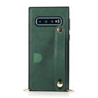 For Samsung Galaxy S10 Wrist Strap PU+TPU Shockproof Protective Case with Crossbody Lanyard & Holder & Card Slot(Green) - 2