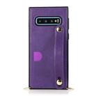 For Samsung Galaxy S10 Wrist Strap PU+TPU Shockproof Protective Case with Crossbody Lanyard & Holder & Card Slot(Purple) - 2