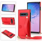 For Samsung Galaxy S10 Wrist Strap PU+TPU Shockproof Protective Case with Crossbody Lanyard & Holder & Card Slot(Red) - 1