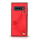 For Samsung Galaxy S10 Wrist Strap PU+TPU Shockproof Protective Case with Crossbody Lanyard & Holder & Card Slot(Red) - 2