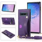 For Samsung Galaxy S10 Plus Wrist Strap PU+TPU Shockproof Protective Case with Crossbody Lanyard & Holder & Card Slot(Purple) - 1