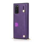 For Samsung Galaxy S20 Wrist Strap PU+TPU Shockproof Protective Case with Crossbody Lanyard & Holder & Card Slot(Purple) - 1