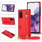 For Samsung Galaxy S20 Wrist Strap PU+TPU Shockproof Protective Case with Crossbody Lanyard & Holder & Card Slot(Red) - 1