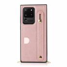 For Samsung Galaxy S20 Ultra Wrist Strap PU+TPU Shockproof Protective Case with Crossbody Lanyard & Holder & Card Slot(Rose Gold) - 2