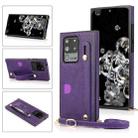 For Samsung Galaxy S20 Ultra Wrist Strap PU+TPU Shockproof Protective Case with Crossbody Lanyard & Holder & Card Slot(Purple) - 1