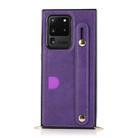 For Samsung Galaxy S20 Ultra Wrist Strap PU+TPU Shockproof Protective Case with Crossbody Lanyard & Holder & Card Slot(Purple) - 2