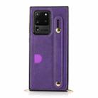 For Samsung Galaxy S20 Ultra Wrist Strap PU+TPU Shockproof Protective Case with Crossbody Lanyard & Holder & Card Slot(Purple) - 2