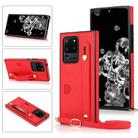 For Samsung Galaxy S20 Ultra Wrist Strap PU+TPU Shockproof Protective Case with Crossbody Lanyard & Holder & Card Slot(Red) - 1