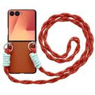 For Samsung Galaxy Z Flip7 5G Woven Texture Phone Case With Colorful Lanyard(Brown) - 1