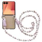 For Samsung Galaxy Z Flip7 5G Woven Texture Phone Case With Colorful Lanyard(Apricot) - 1