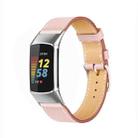 For Fitbit Charge 6 / 5 Cowhide Leather Watch Band(Light Pink) - 1