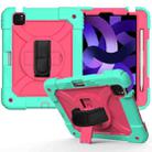 For iPad Air 2022 / 2020 10.9 / Air 2022 Shockproof PC + Silicone Combination Case with Holder & Hand Strap & Shoulder Strap(Mint Green + Rose Red) - 1