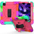 For iPad Air 2022 / 2020 10.9 / Air 2022 Shockproof PC + Silicone Combination Case with Holder & Hand Strap & Shoulder Strap(Colorful + Rose Red) - 1