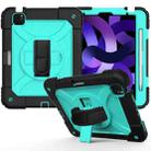 For iPad Air 2022 / 2020 10.9 / Air 2022 Shockproof PC + Silicone Combination Case with Holder & Hand Strap & Shoulder Strap(Black + Mint Green) - 1