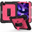 For iPad Air 2022 / 2020 10.9 / Air 2022 Shockproof PC + Silicone Combination Case with Holder & Hand Strap & Shoulder Strap(Black + Rose Red) - 1