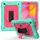 For Samsung Galaxy Tab A 10.1 (2019) T510/T515 Shockproof PC + Silicone Combination Case with Holder & Hand Strap & Shoulder Strap(Mint Green + Rose Red) - 1